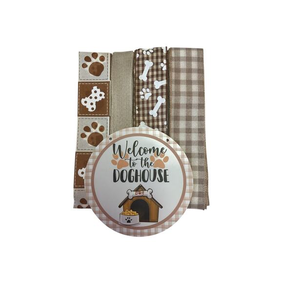 Welcome to the Doghouse DIY Pet Wreath Making Kit, Plaid Sign Ribbon Bundle Set - Picture 2 of 5
